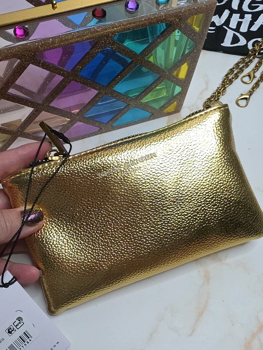 Kurt Geiger crystal quilt box clutch Crossbody bag Convertable  New